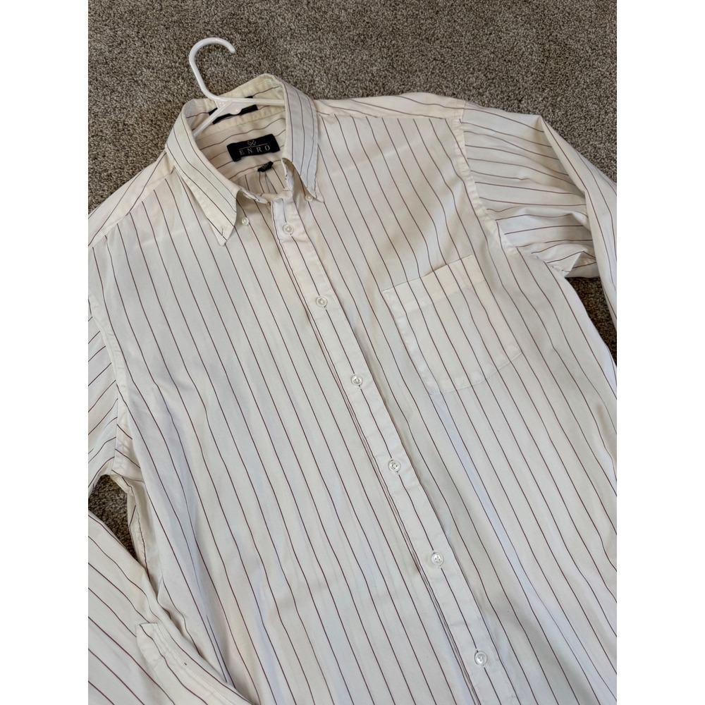 Enro Mens Pima Pin-Point Oxford Stripe Button Down Shirt Cream Burgundy 16.5-37